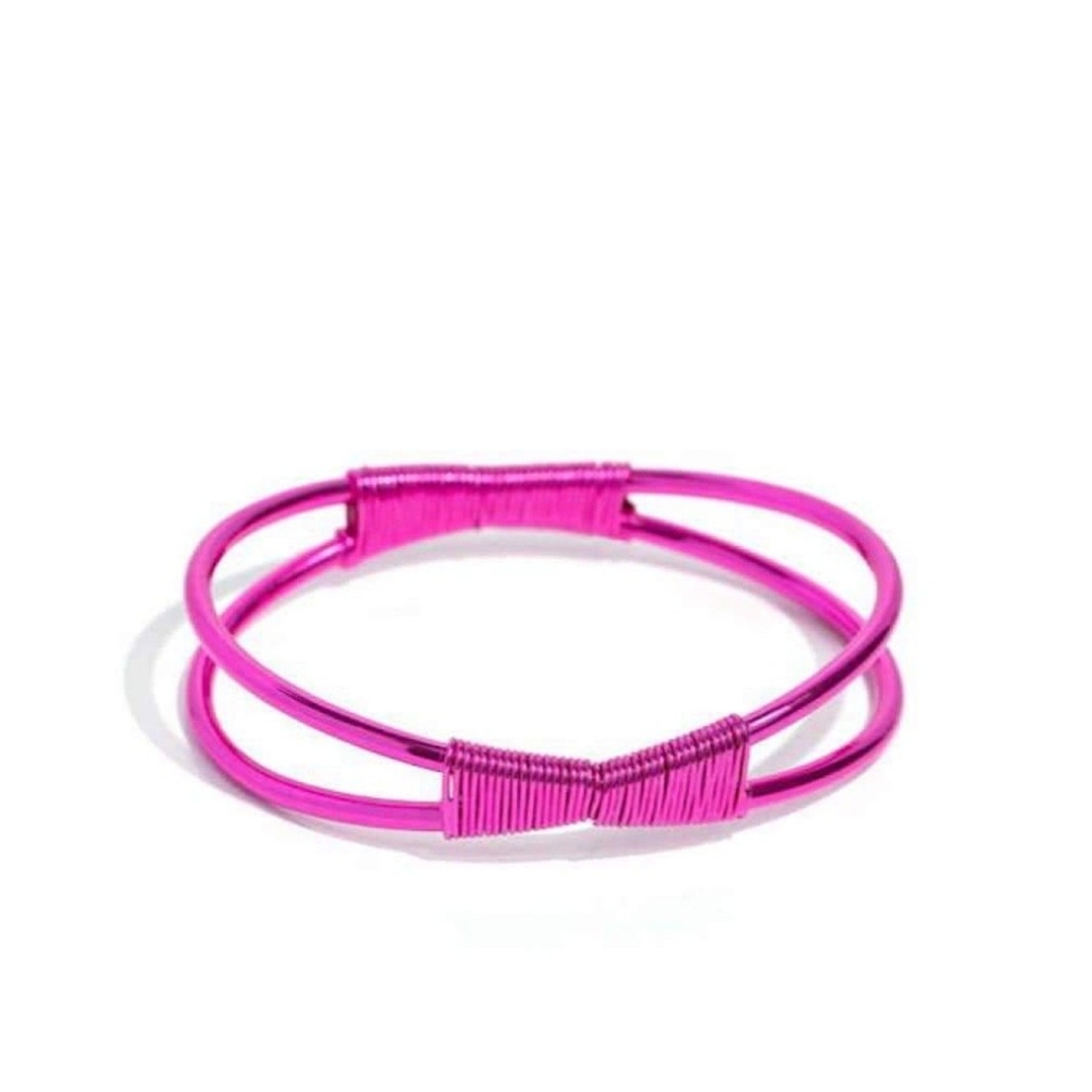 Paparazzi Pink Double Wire Bangle Tactile Thrill Pink Bracelet Fashion Jewelry